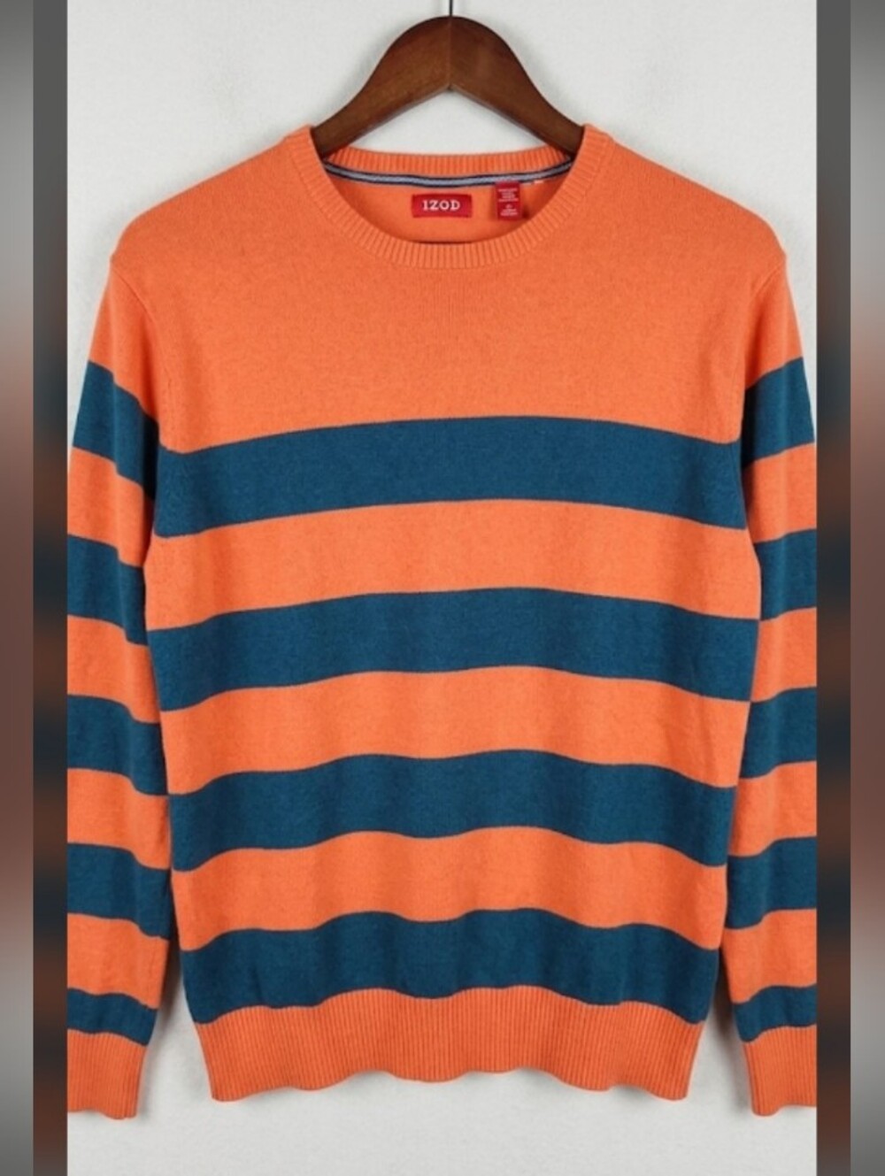 Vintage-Izod Orange and Blue Striped Crewneck Sweater
